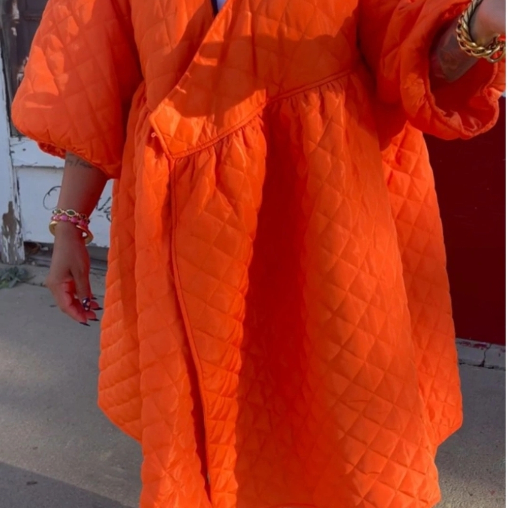 Vibrant Orange Quilted Coat